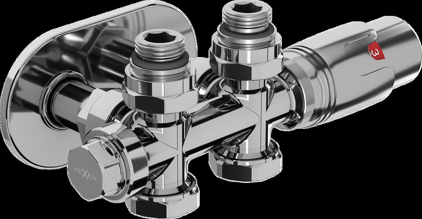 Mexen G00 kampinis/tiesus termostatinis rinkinys su R apdaila, Duplex, DN50, chromas - W908-900-905-01