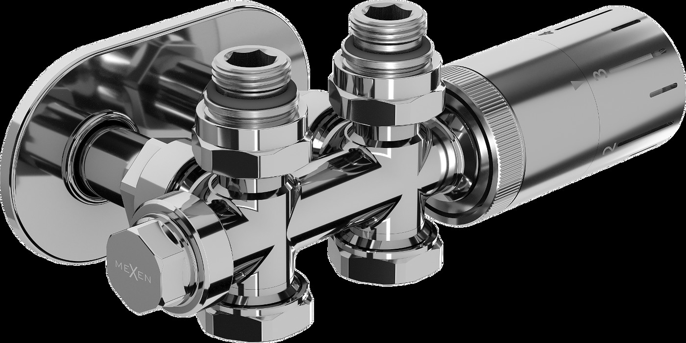 Mexen G05 termostatinio kampinio / tiesaus rinkinio su skirtuvu R, Duplex, DN50, chromas - W908-958-905-01