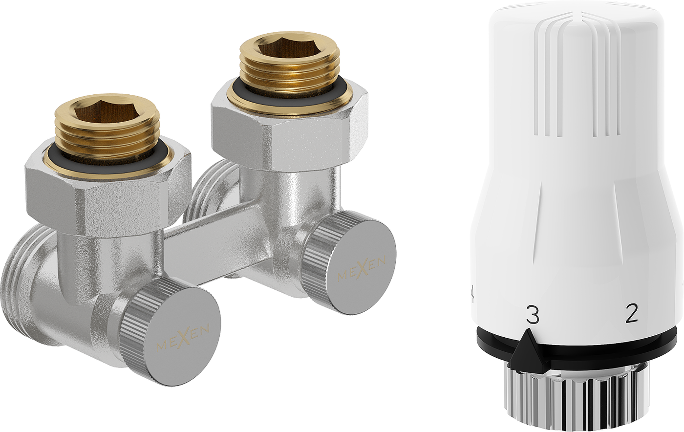 Mexen G02 dvigubų vamzdžių termostatinis komplektas DN50, kampinis 1/2"x3/4", nikelis - W911-012-928-01