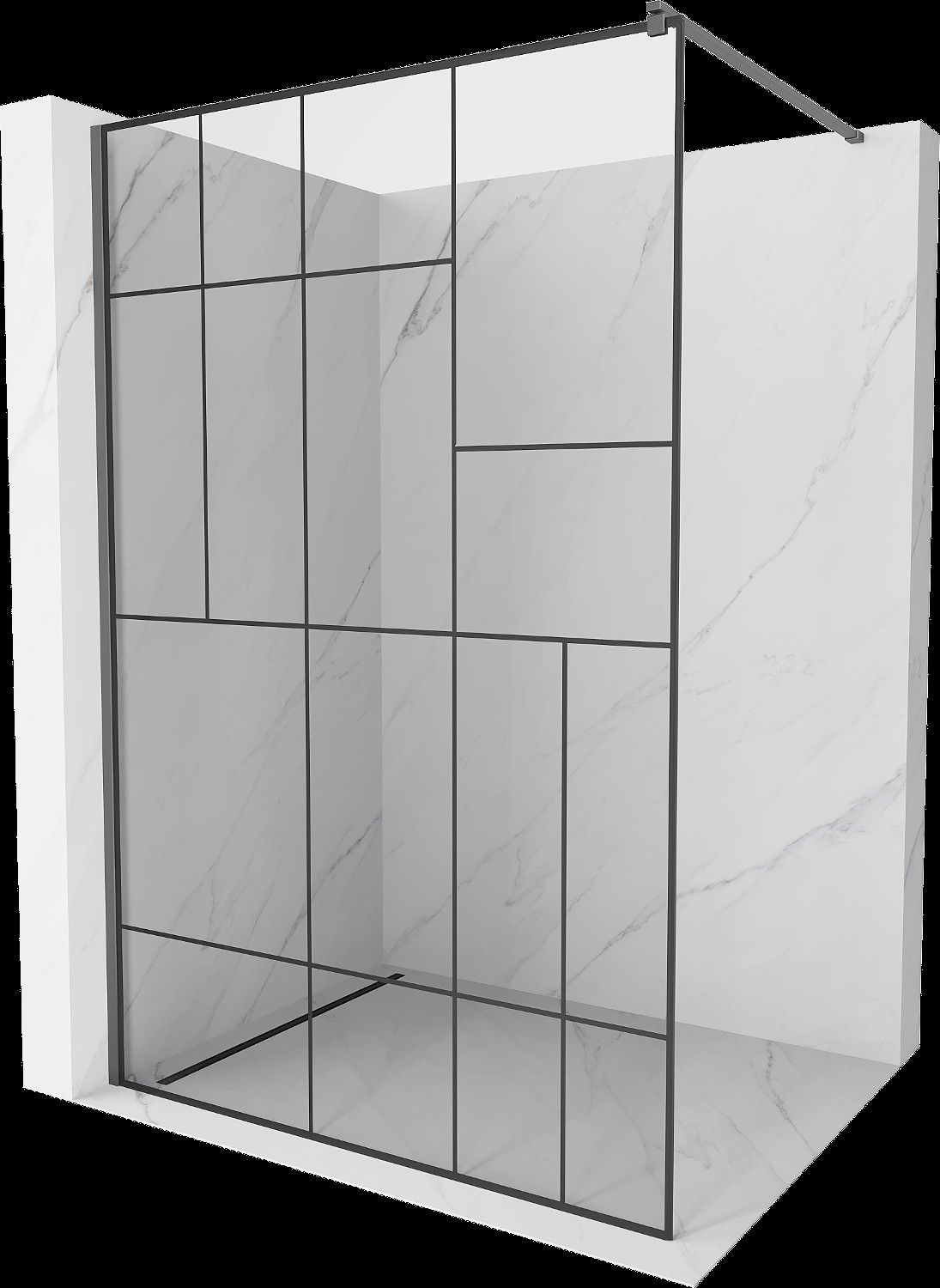 Mexen Kioto dušo siena Walk-in 130 x 200 cm, juodas modelis 8 mm, gun metal - 800-130-101-95-78