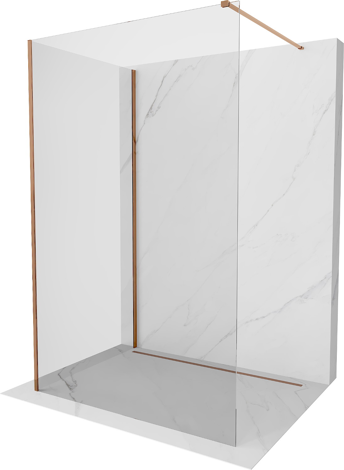 Mexen Kioto dušo siena Walk-in 130 x 80 cm, permatoma, rožinė auksinė - 800-130-212-60-00-080