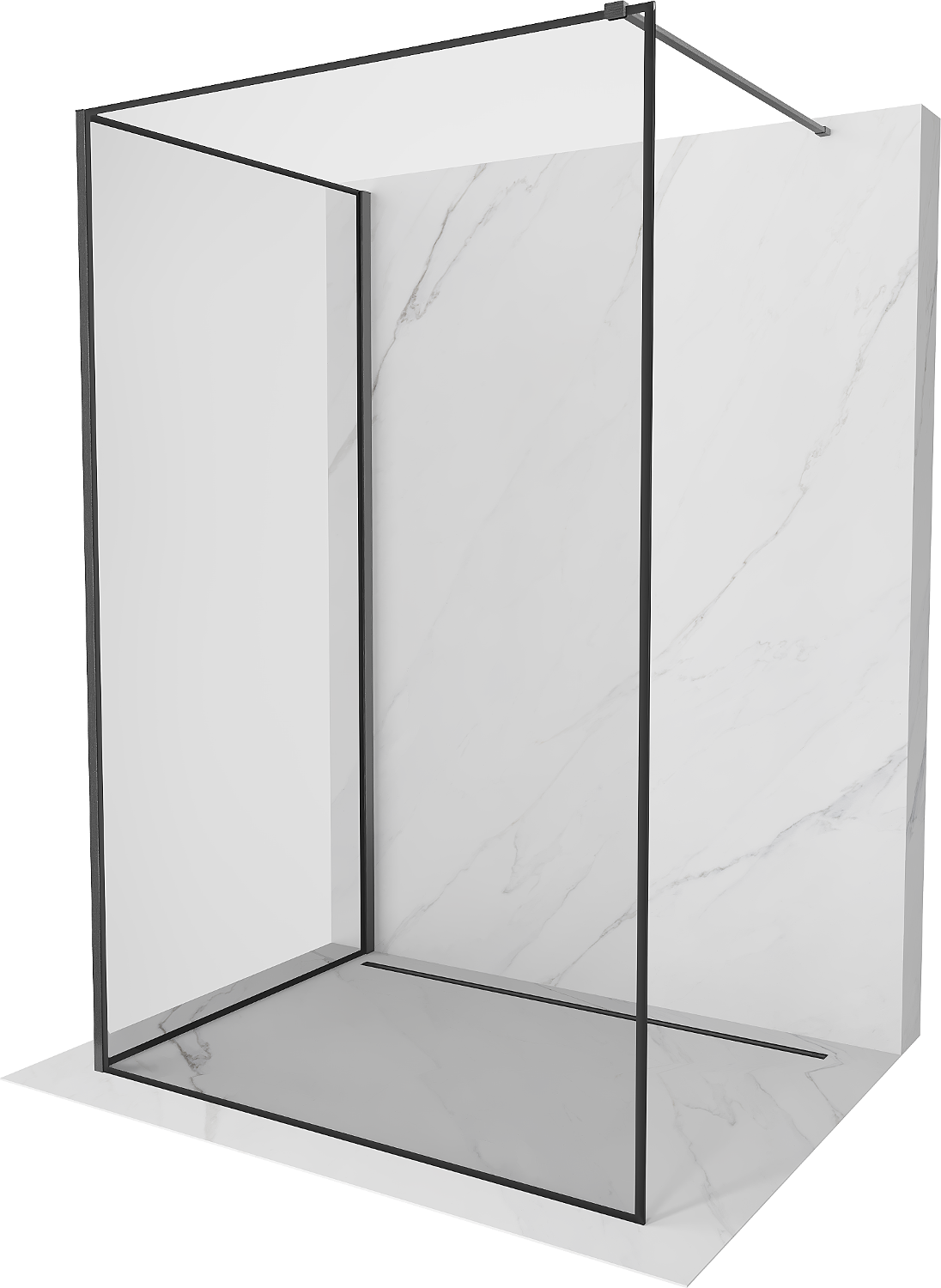 Mexen Kioto Walk-in dušo siena 90 x 80 cm, juodas modelis, gun gray šlifuotas - 800-090-212-66-70-080