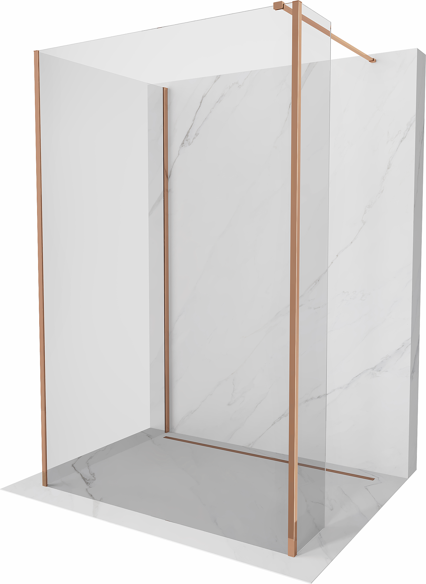 Mexen Kioto dušo siena Walk-in 135 x 70 x 30 cm, skaidrus, rožinis auksas - 800-135-070-221-60-00-030