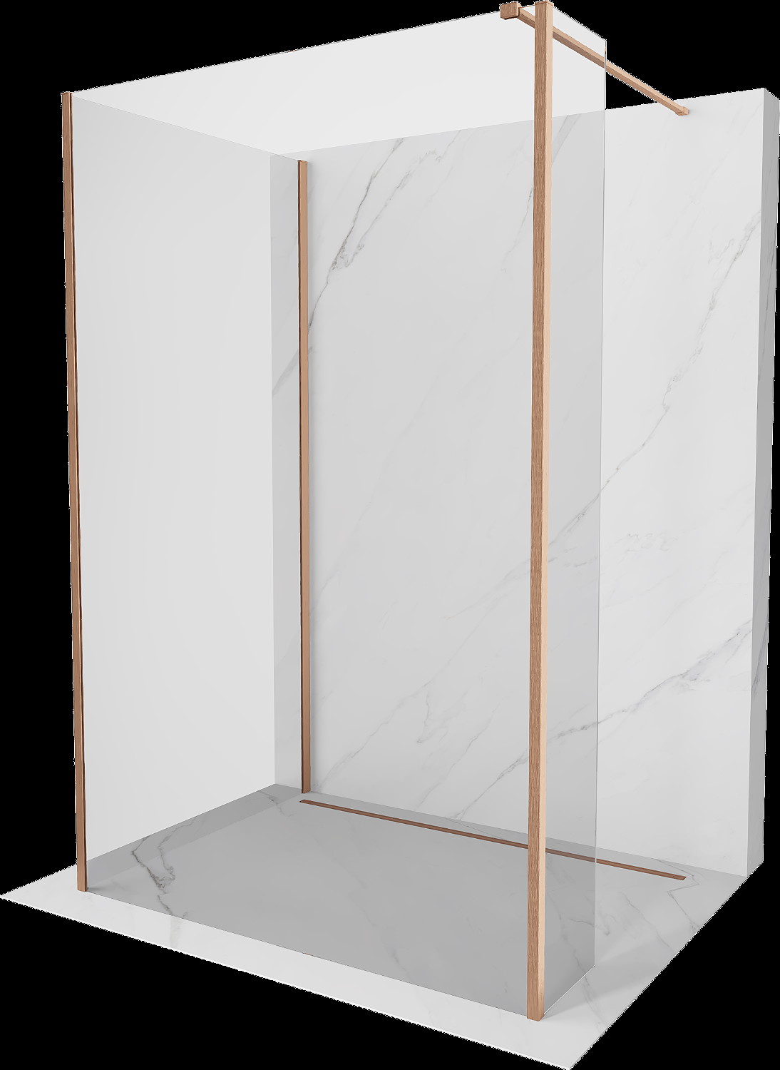 Mexen Kioto Walk-in dušo sienelė 100 x 80 x 30 cm, permatomas, šlifuota varis - 800-100-080-221-65-00-030