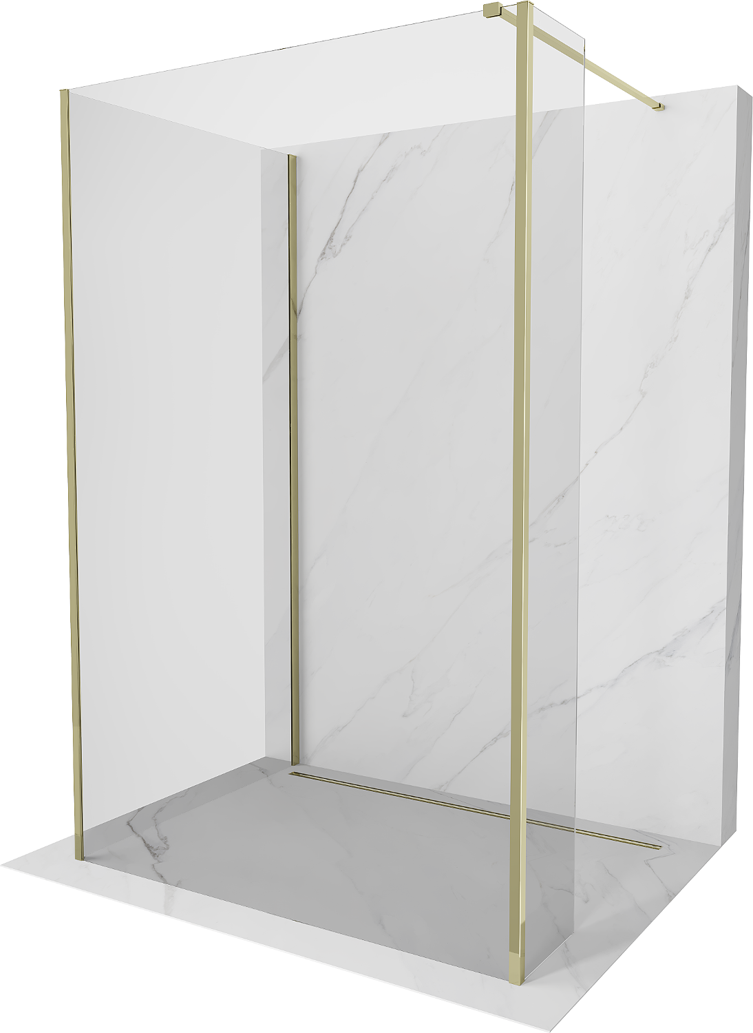 Mexen Kioto Walk-in dušo siena 125 x 80 x 30 cm, permatoma, auksinė - 800-125-080-221-50-00-030