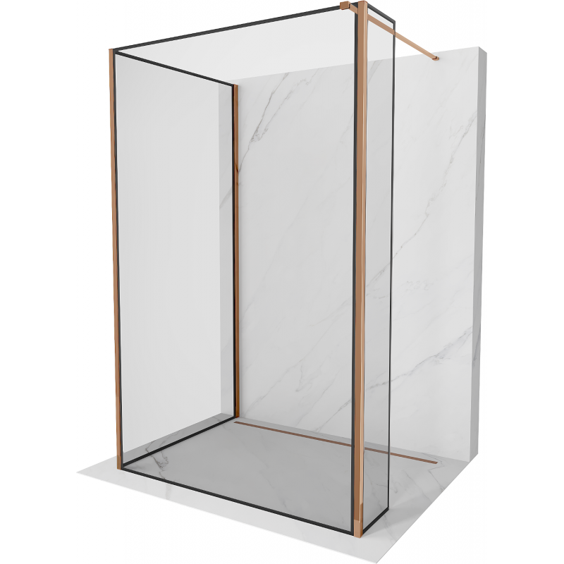 Mexen Kioto dušo siena Walk-in 130 x 70 x 30 cm, juodas modelis, rožinė auksas - 800-130-070-221-60-70-030