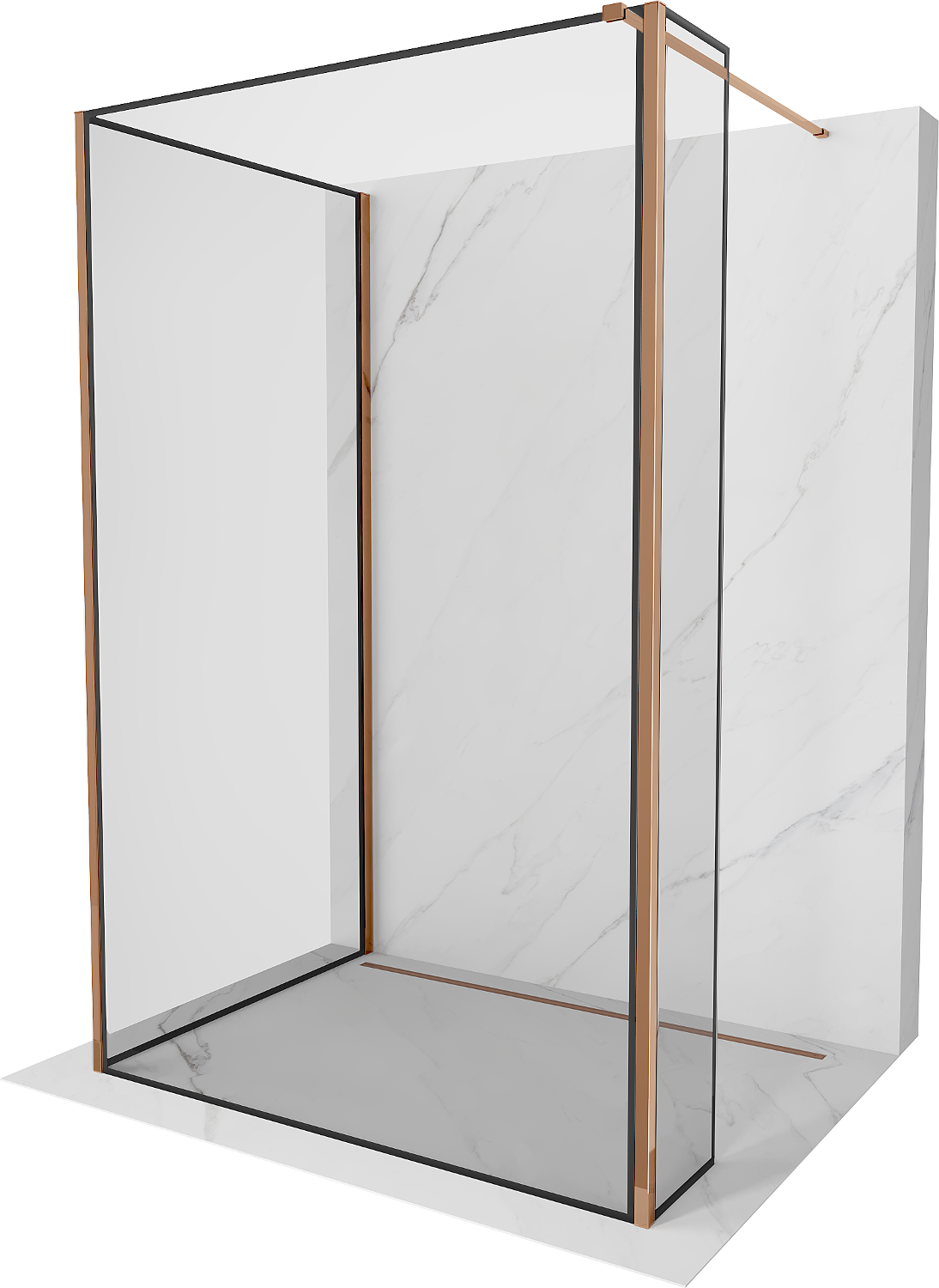 Mexen Kioto dušo siena Walk-in 130 x 70 x 30 cm, juodas modelis, rožinė auksas - 800-130-070-221-60-70-030