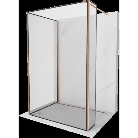 Mexen Kioto dušo siena Walk-in 130 x 80 x 30 cm, juodas raštas, šlifuotas varis - 800-130-080-221-65-70-030