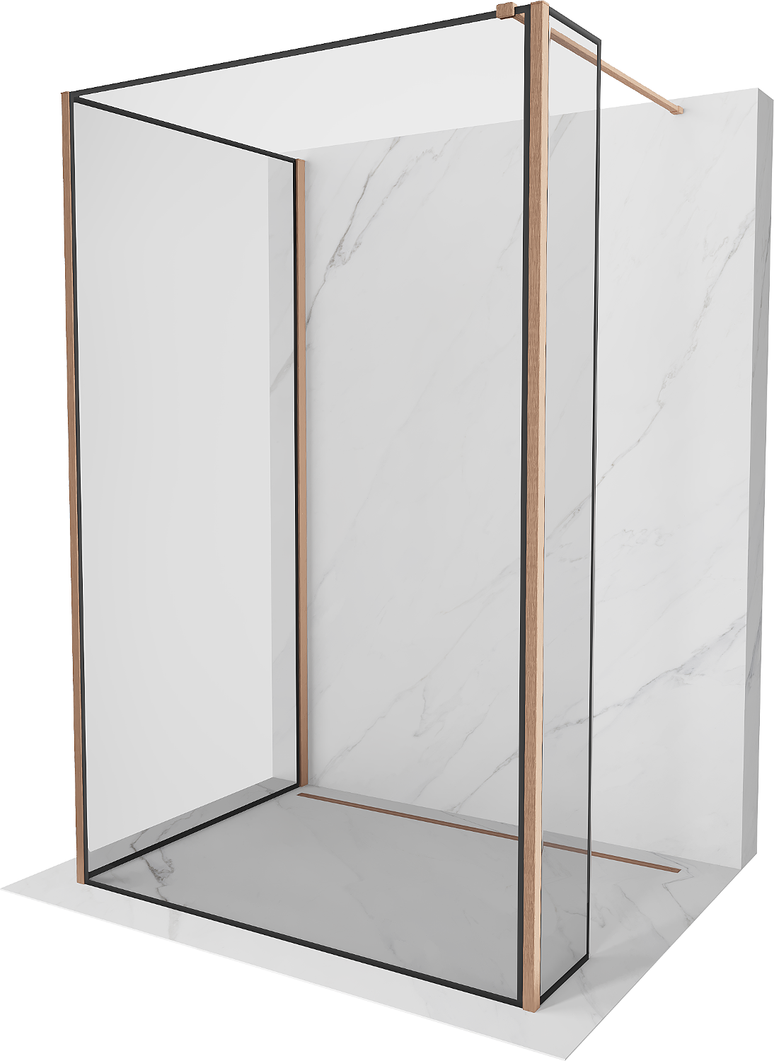 Mexen Kioto dušo siena Walk-in 130 x 80 x 30 cm, juodas raštas, šlifuotas varis - 800-130-080-221-65-70-030