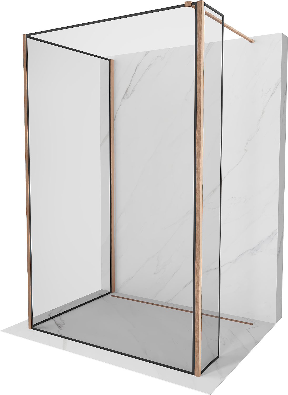 Mexen Kioto Dušo siena Walk-in 130 x 90 x 40 cm, juodas raštas, šlifuotas varis - 800-130-090-221-65-70-040