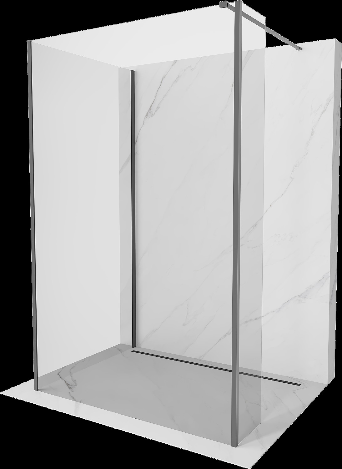 Mexen Kioto Walk-in dušo siena 90 x 90 x 30 cm, skaidri, gun metal - 800-090-090-221-95-00-030